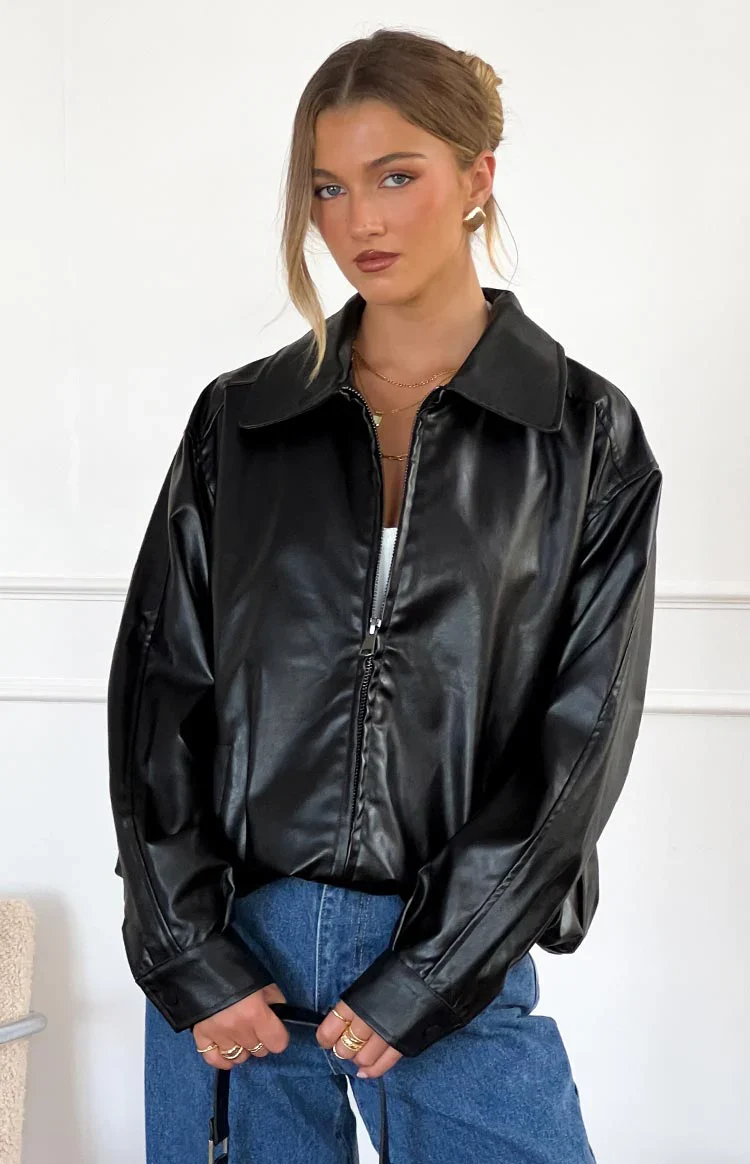 Abbi PU Black Bomber Jacket