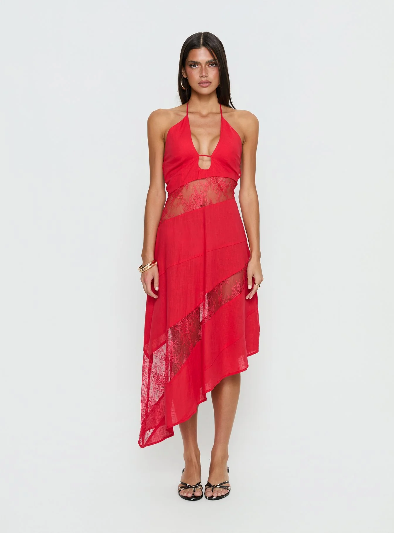 Down With Love Asymmetrical Midi Dress Red