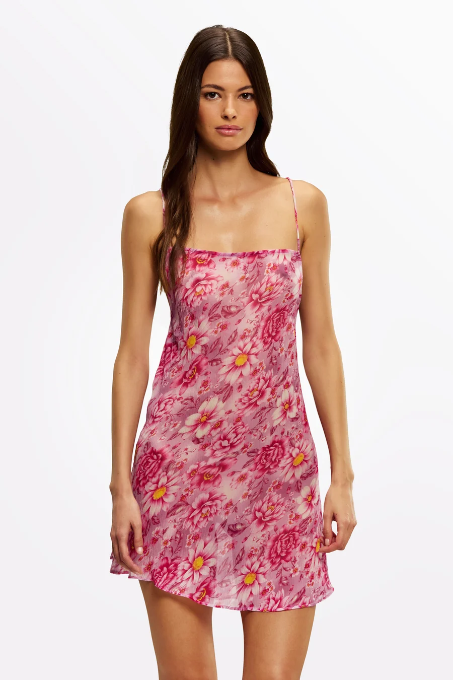 Floral Pink Mini Silk Slip Dress