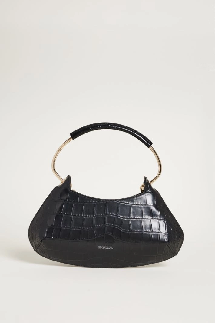 Croc-embossed leather mini bag - BLACK