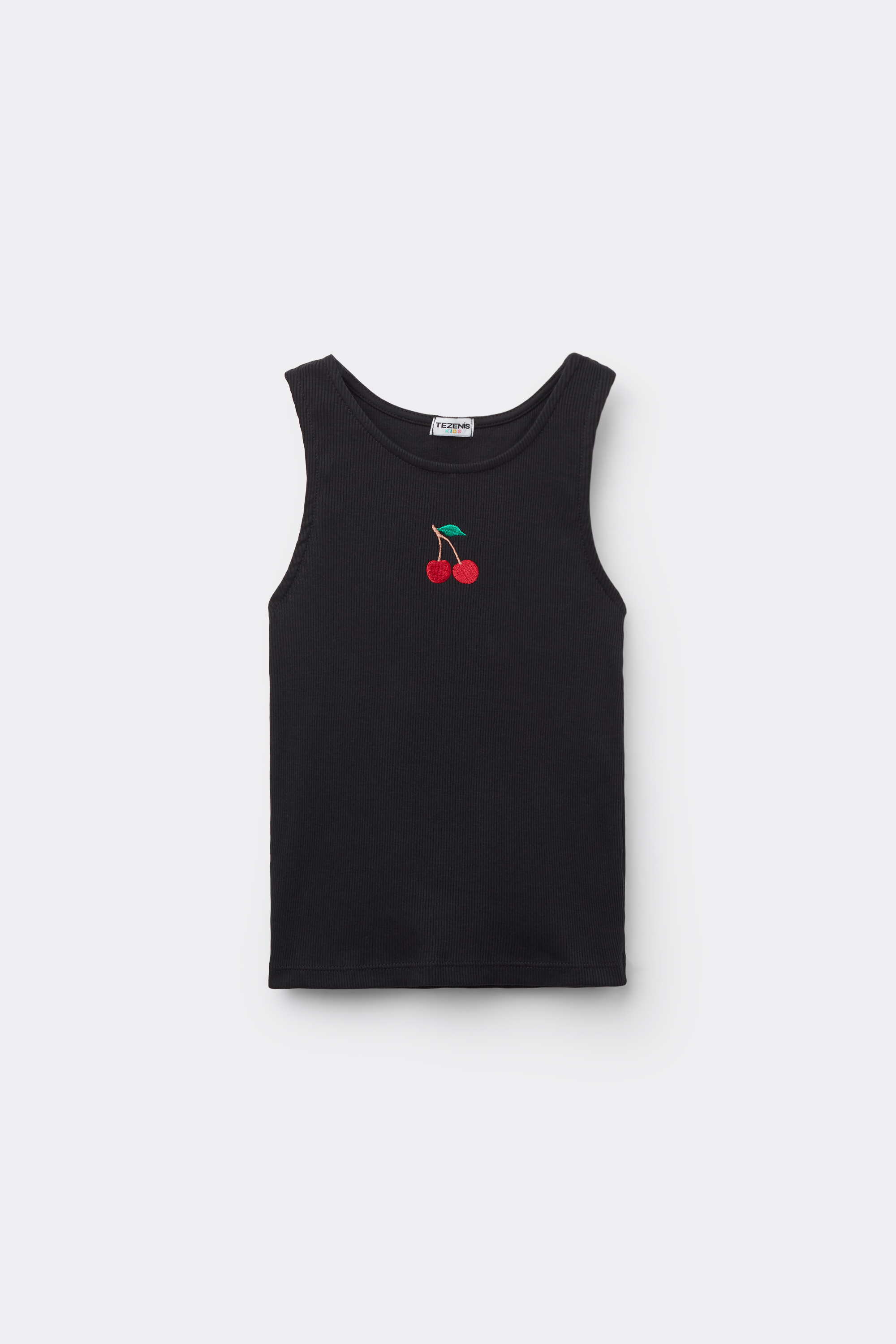 Girls’ Embroidered Ribbed Cotton Camisole with Wide Shoulder Straps