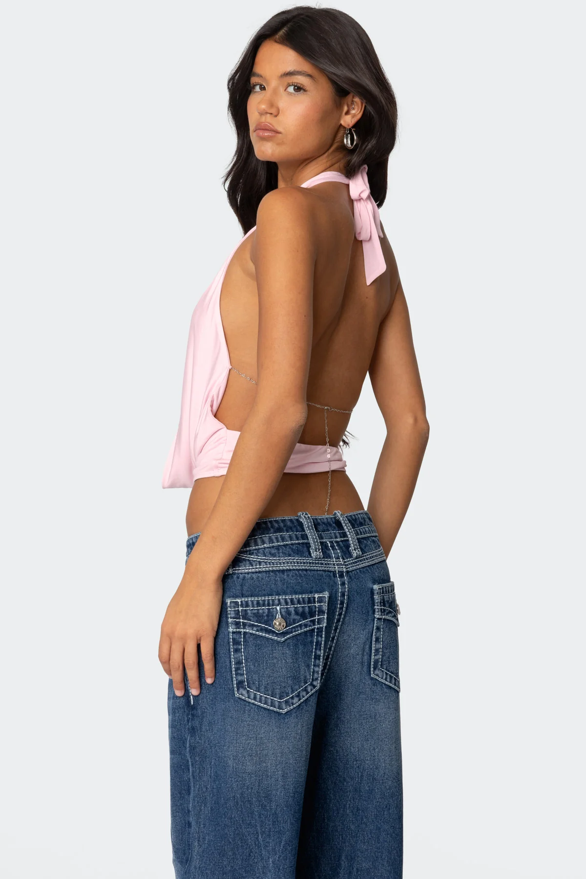 Deep Cowl Neck Open Back Top