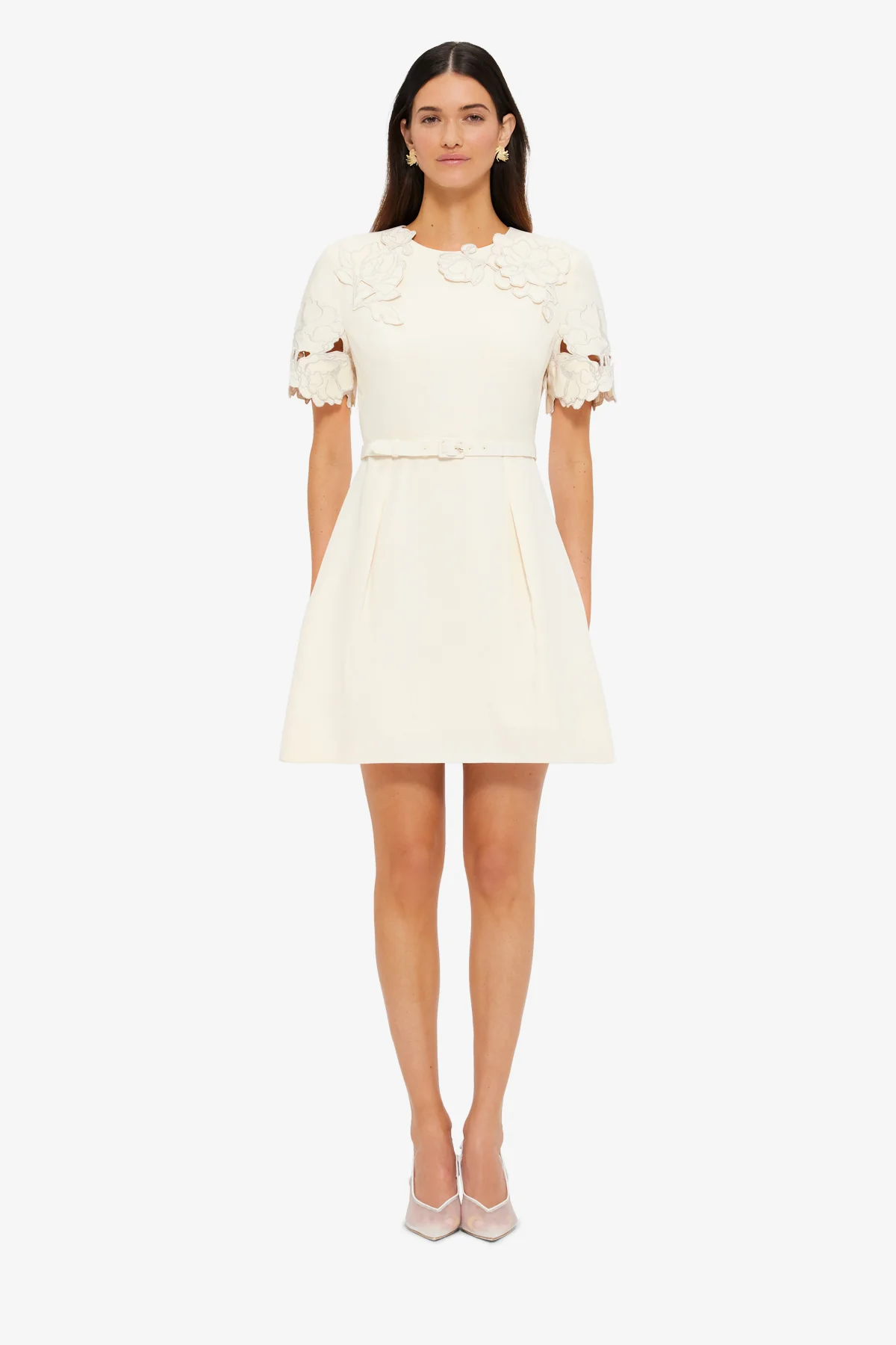 Aurelie Appliqué Short Sleeve Mini Dress - Cream