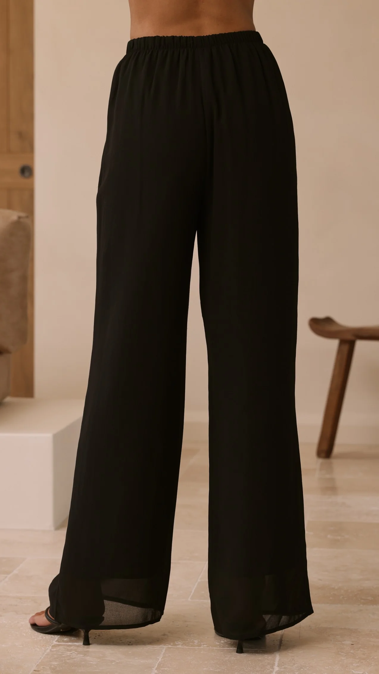 Zabrina Semi Sheer Strapless Top and Pants Set - Black