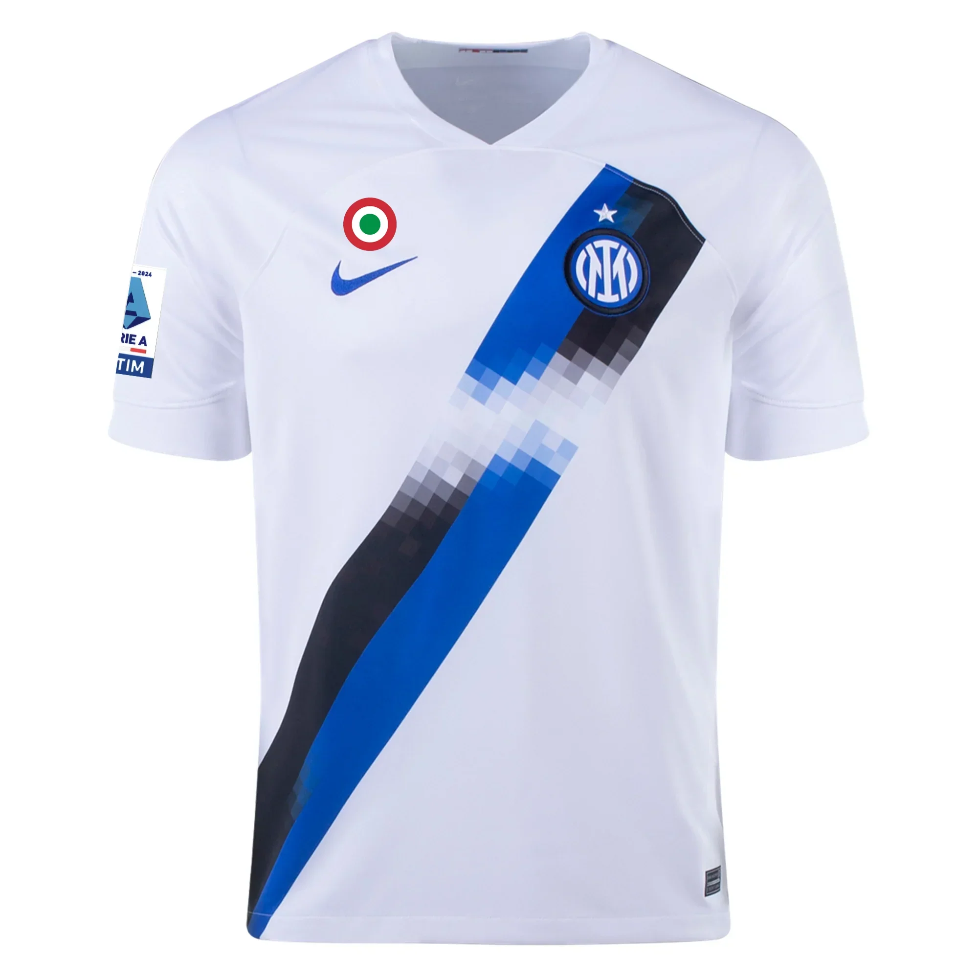 Inter Milan Nicolo Barella Away Jersey w/ Series A + Copa Italia Patches 23/24 (White/Lyon Blue)