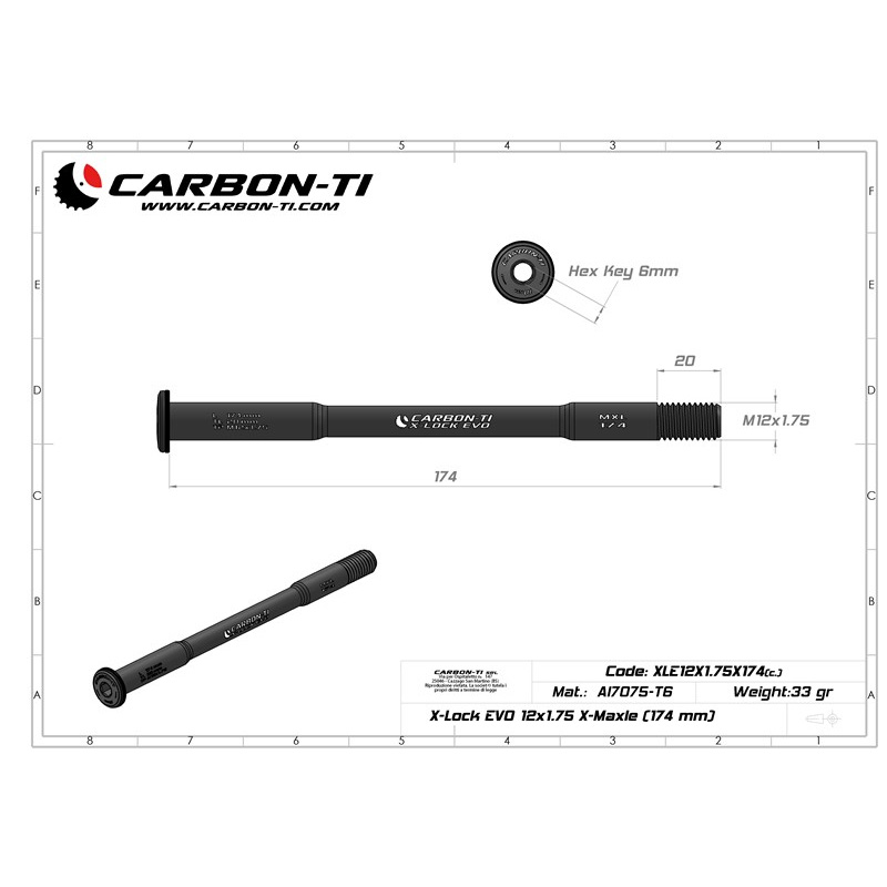 Carbon-Ti X-Lock EVO Thru Axle- 12x142-148mm - X-Maxle  - 12x1.75mm - Length 174mm - black