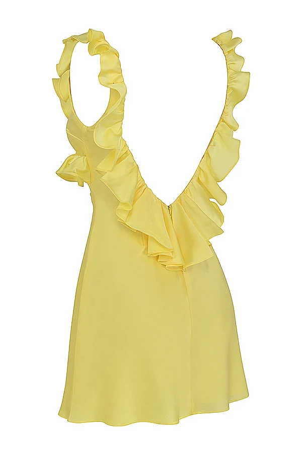 buttercup satin ruffle mini dress
