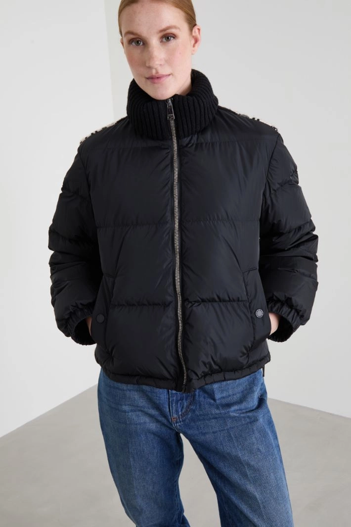 Down jacket with knit insert - BLACK