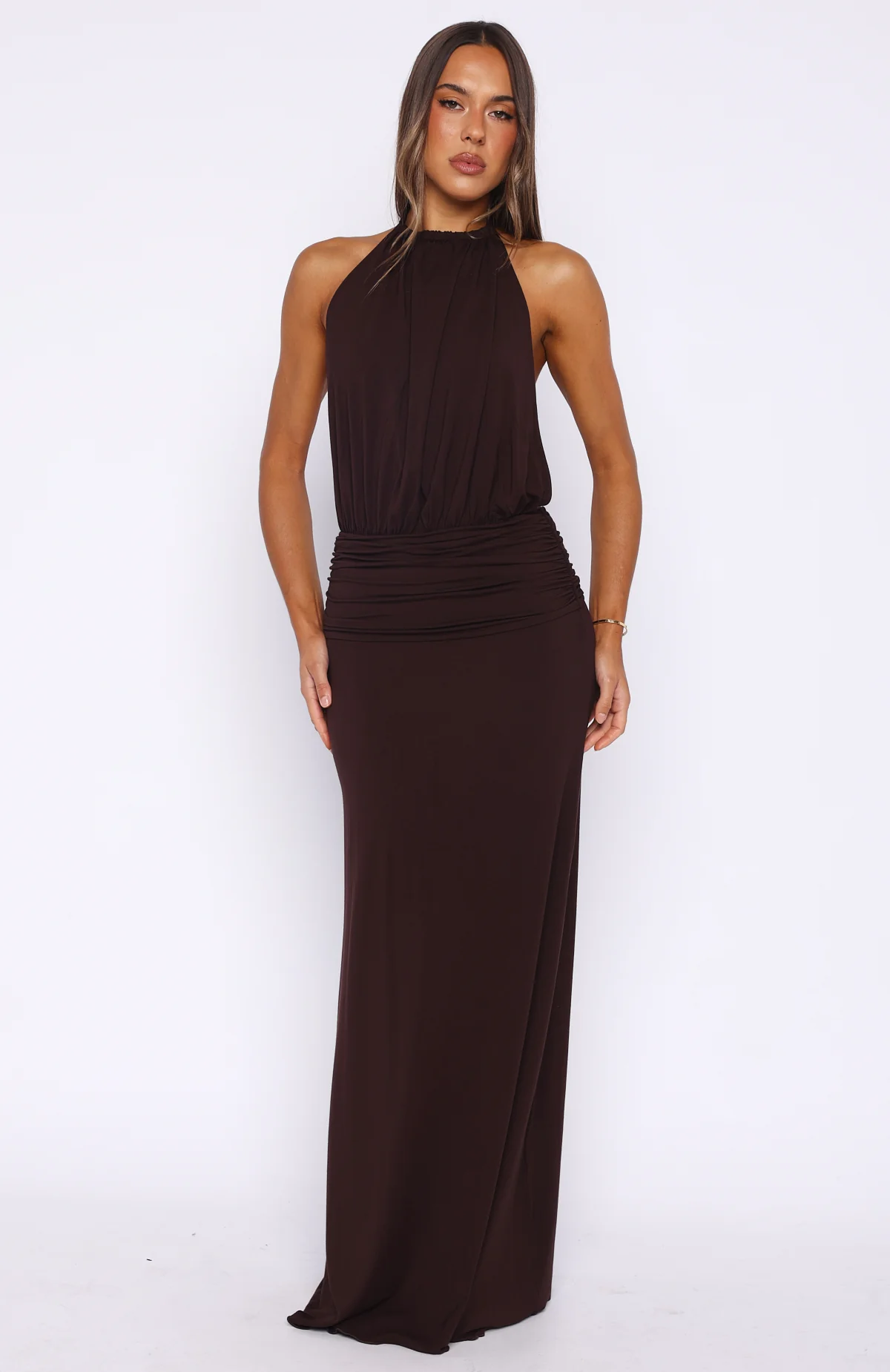 She's Got That Look Halter Neck Maxi Dress Dark Chocolate
