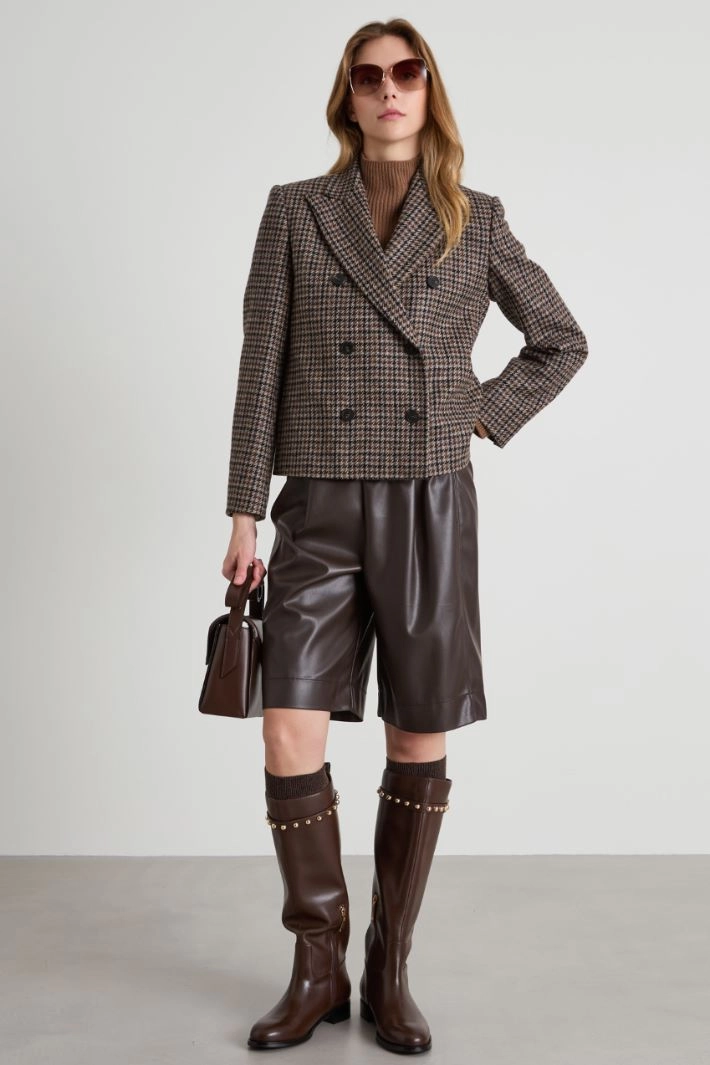 Textured cropped blazer - BROWN