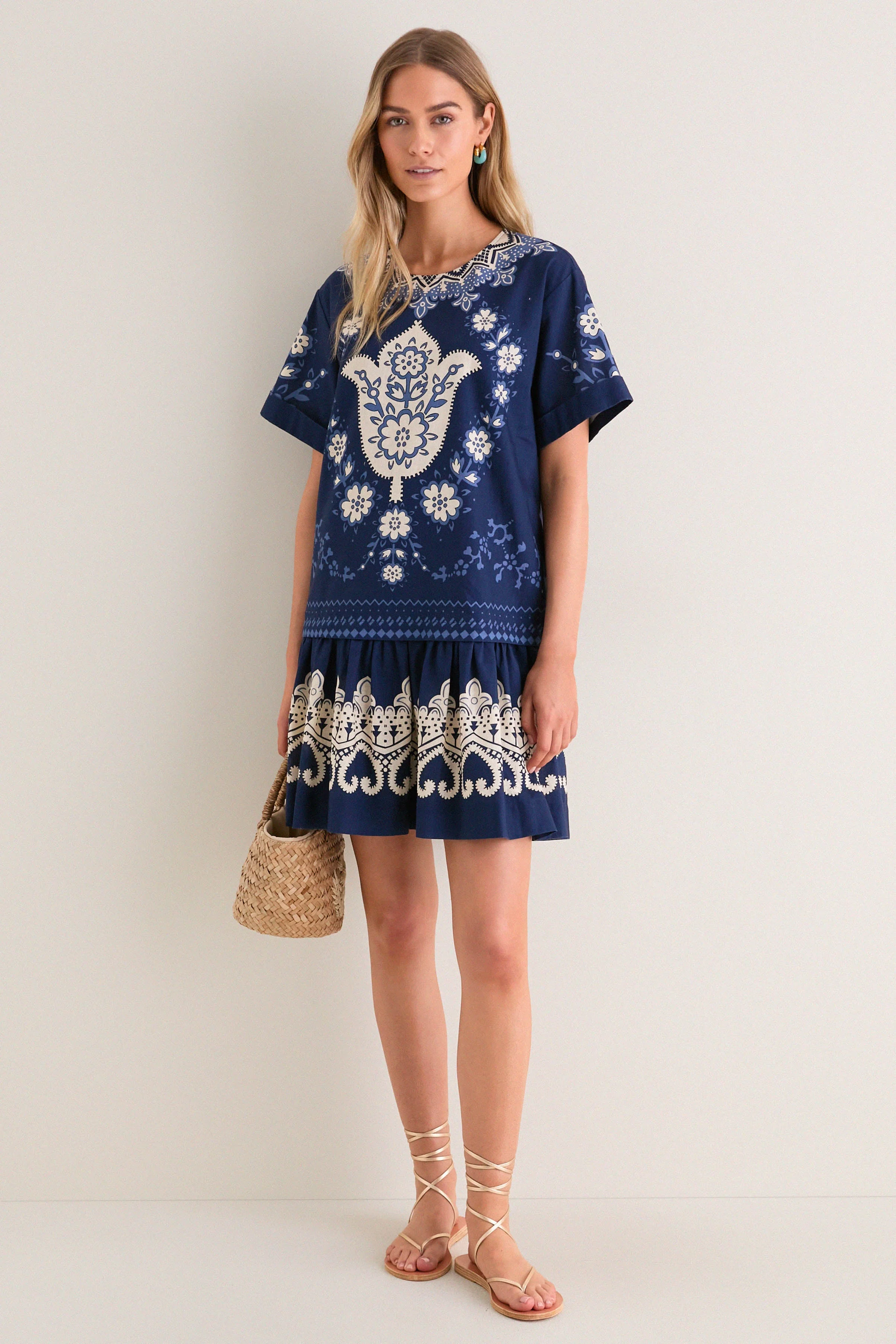 Navy Emelina Print Short Sleeve Mini Dress