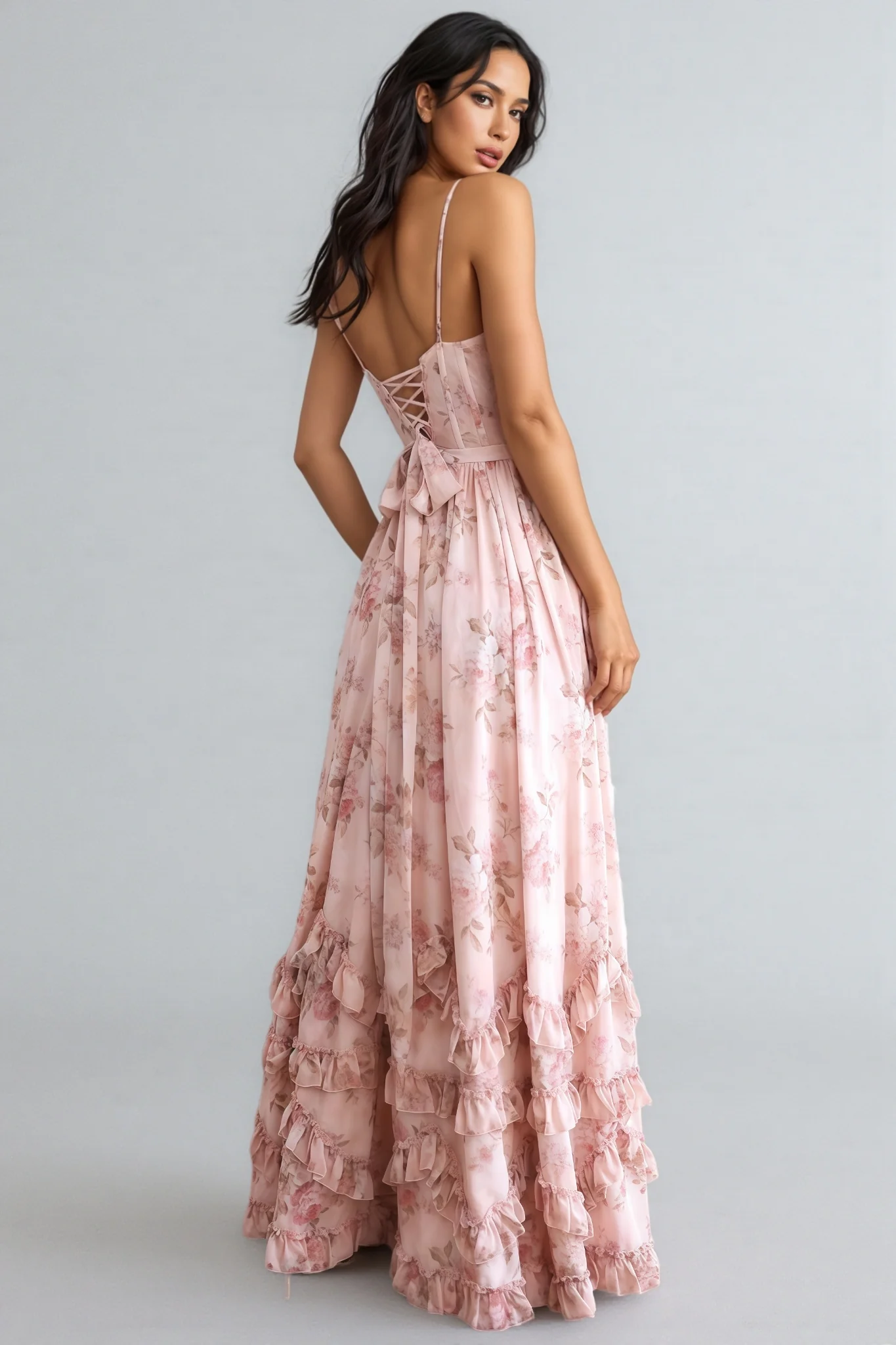 Urielad Pink Halter Print Maxi Dress