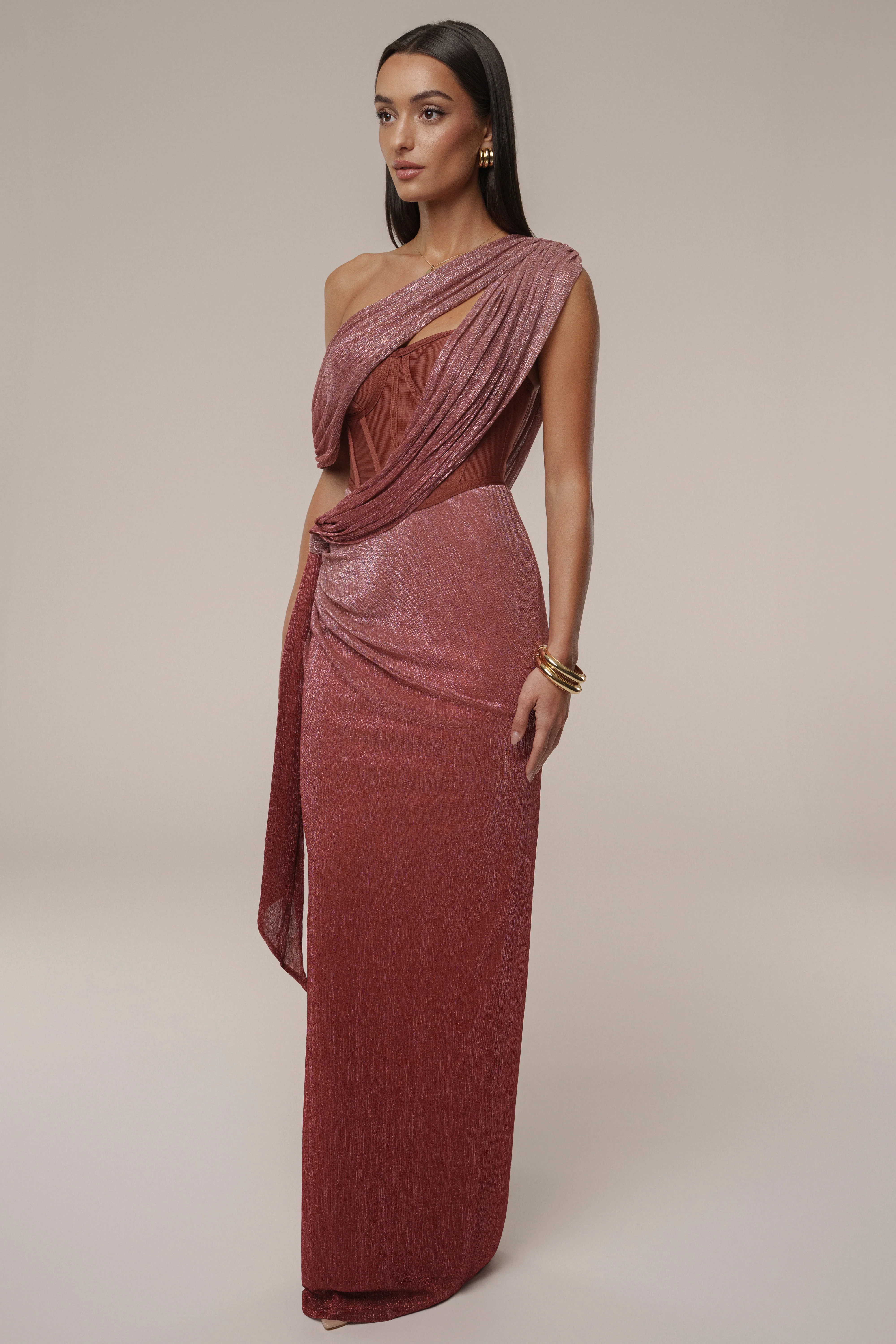 Red Celestina Draped Maxi Dress