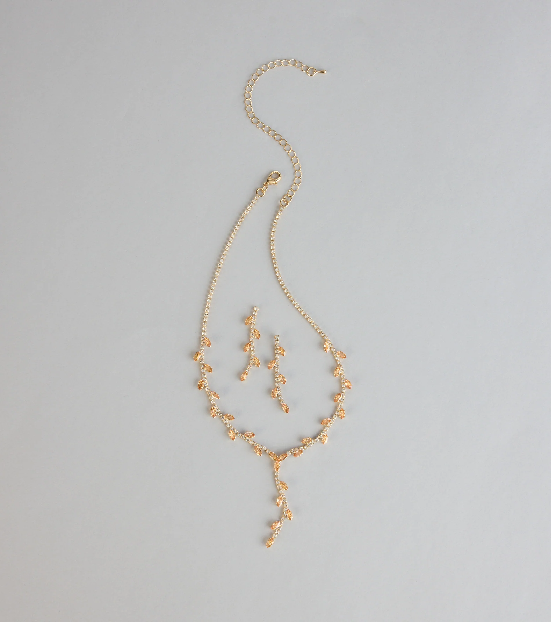 Sparkle In Bloom Rhinestone Leaf Necklace And Earrings Set