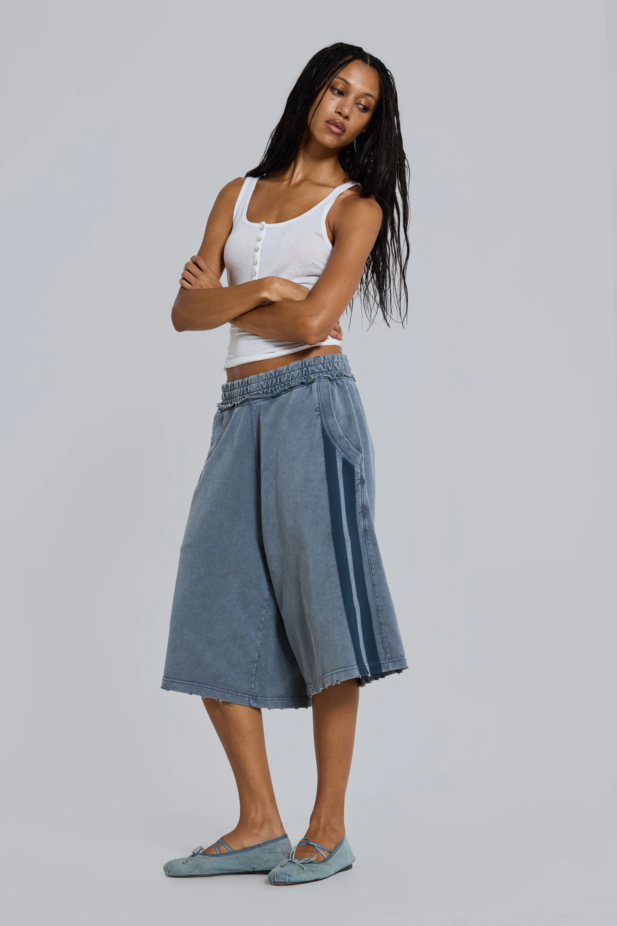 Washed Grey Sporty Stripe Monster Jogger Shorts