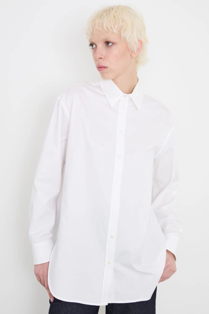 Oversized cotton twill shirt - WHITE
