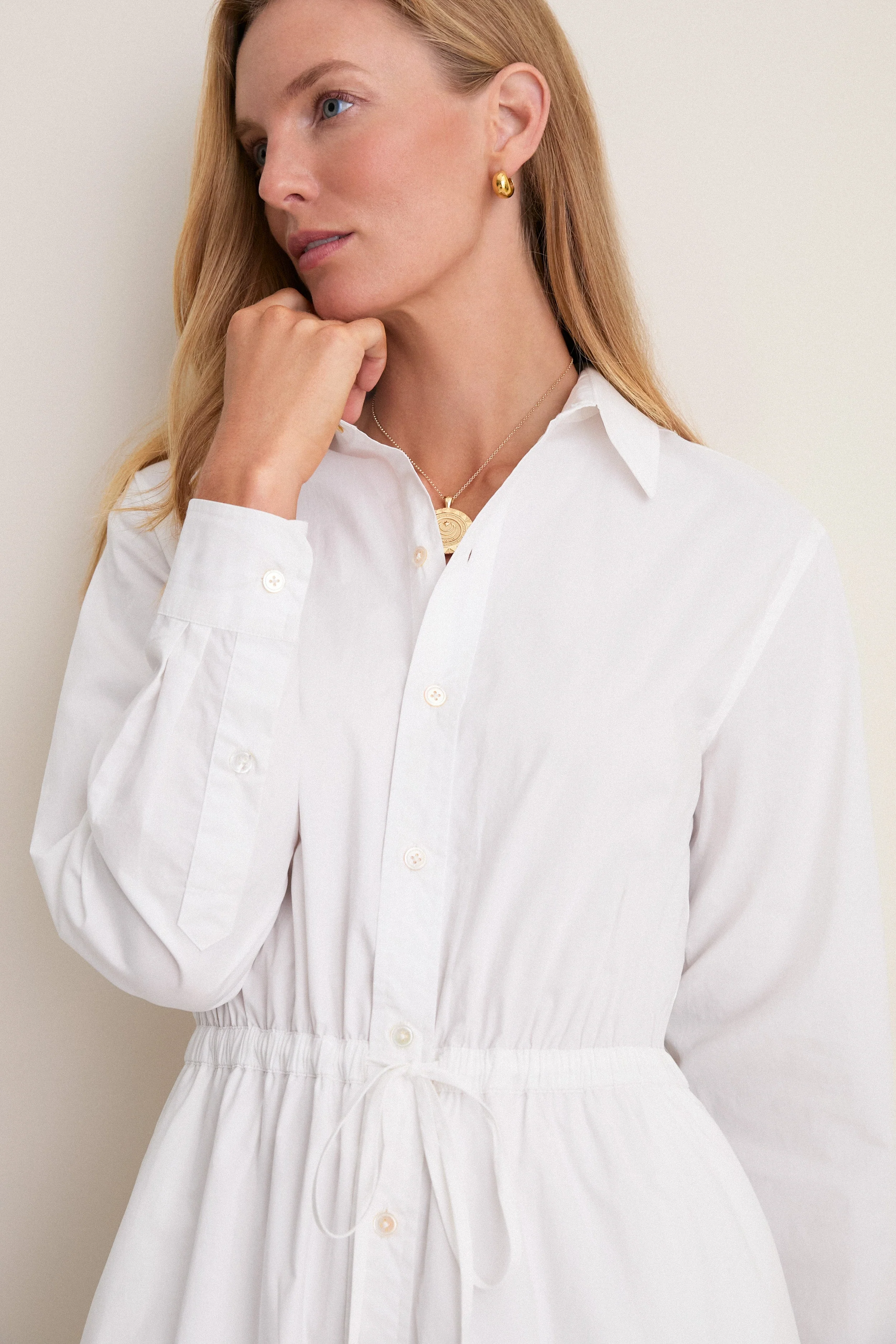 White Cotton Poplin Julien Shirt Dress