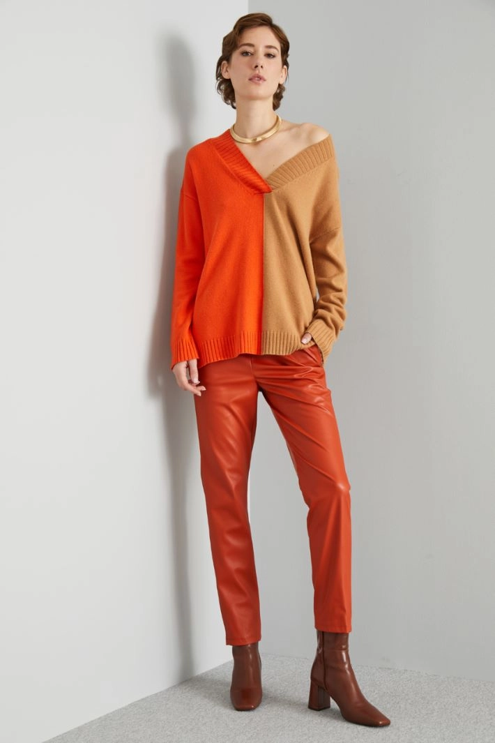 Coated jersey cigarette trousers - ORANGE