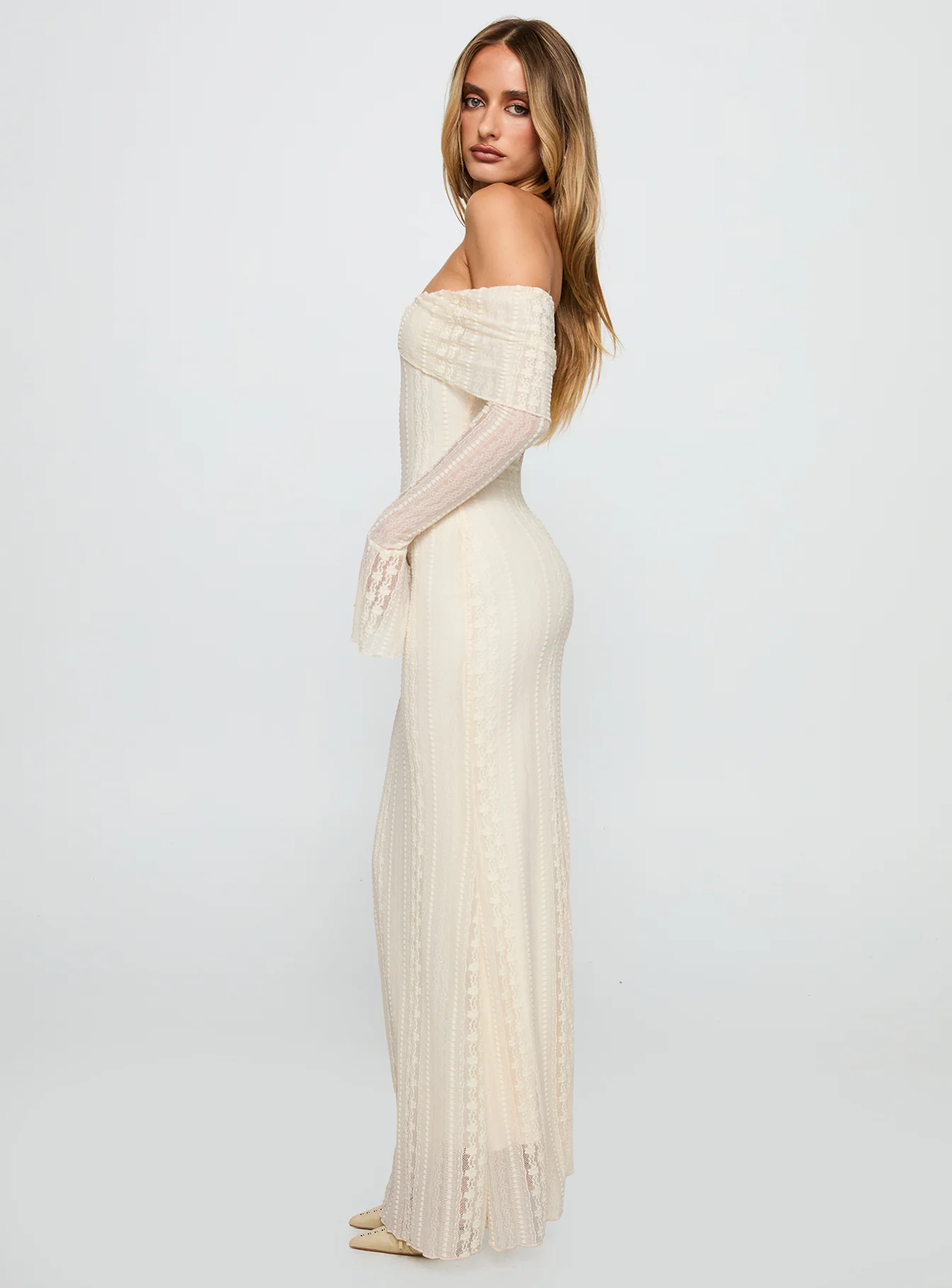 Perdita Long Sleeve Lace Maxi Dress Cream