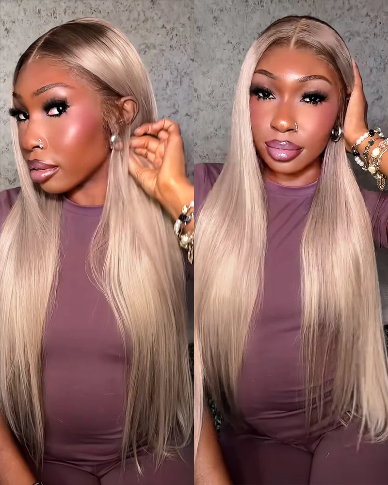 Ophirawig 13x6 Three-Go? Ash Blonde Ombre Glueless Wig Silky Straight With Drawstring 100% Human Hair Wig