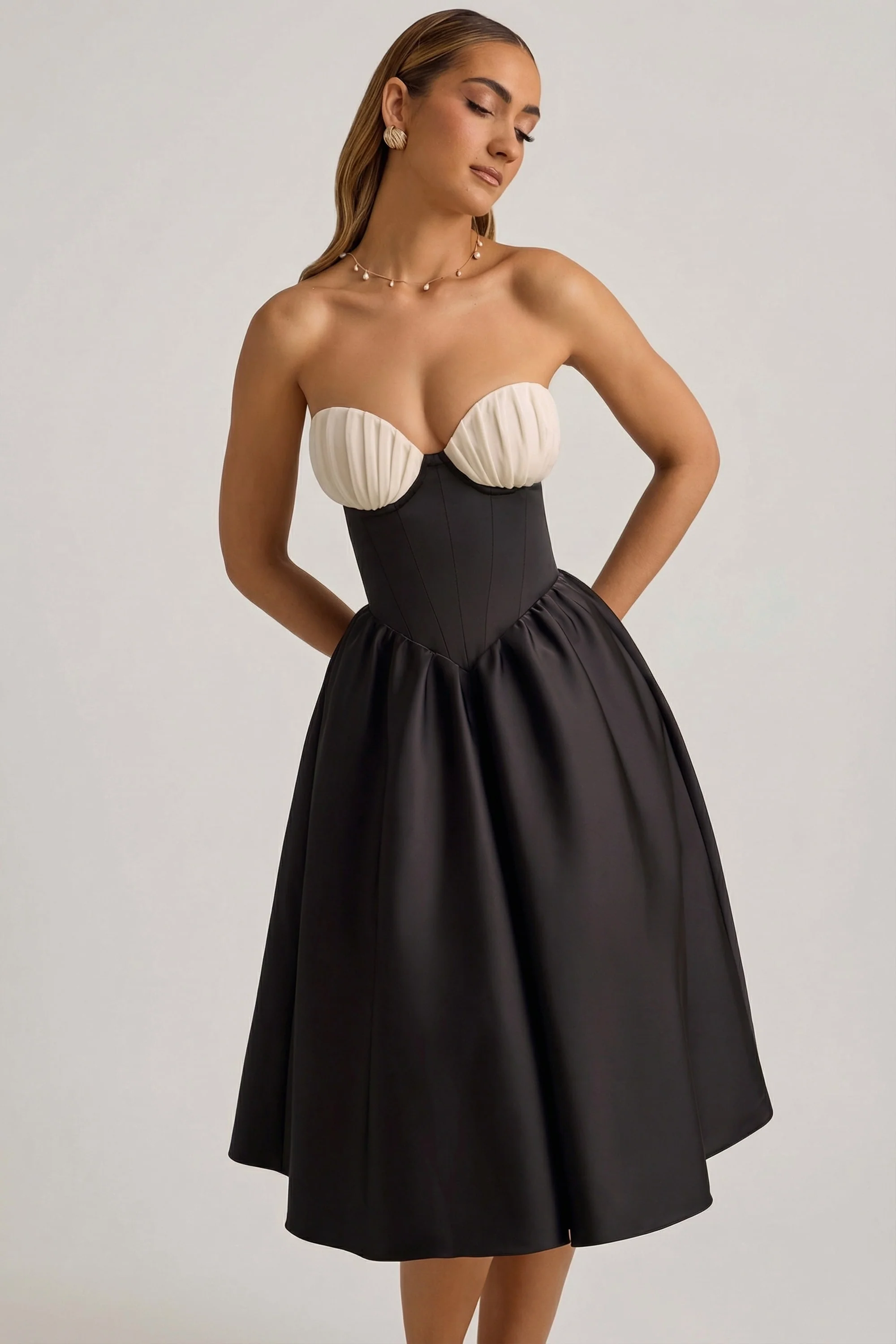 Strapless Corset Midi Dress in Black