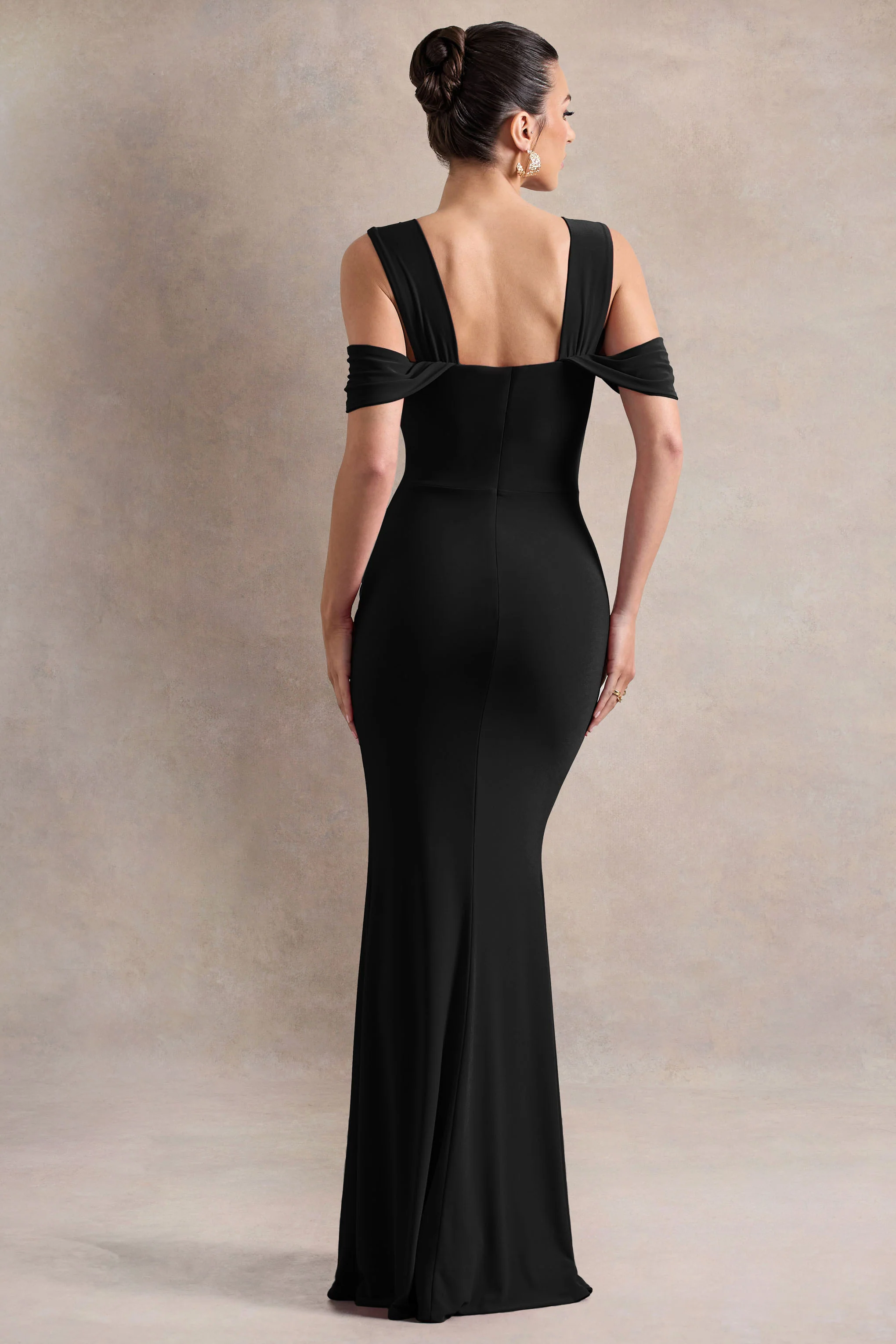 Amoura | Black Square-Neck Draped Wrap Maxi Dress