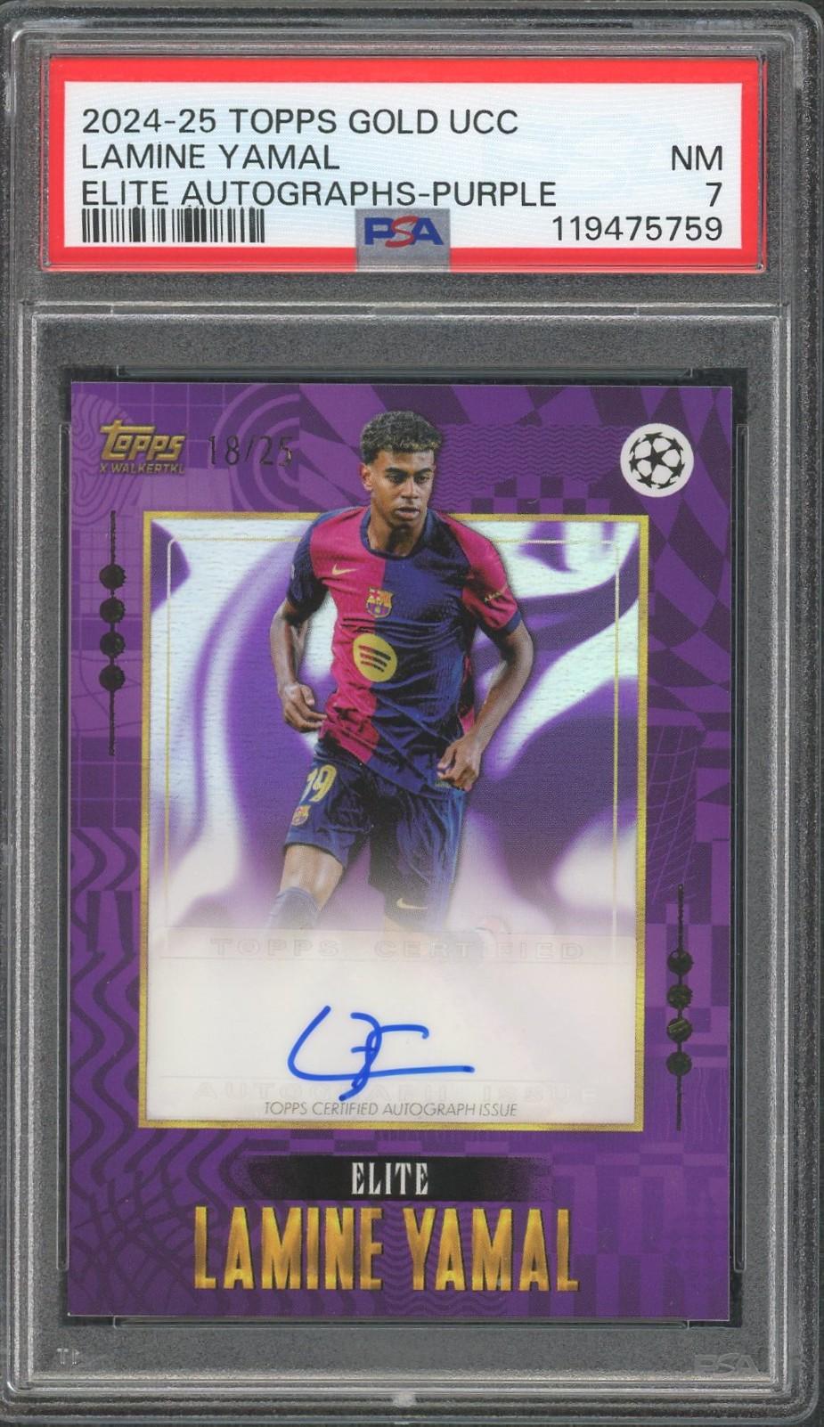 2024/25 Topps Gold UCC Lamine Yamal Elite Auto Purple /25 PSA 7