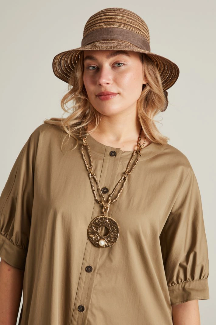 Cloche with canvas bow - BROWN