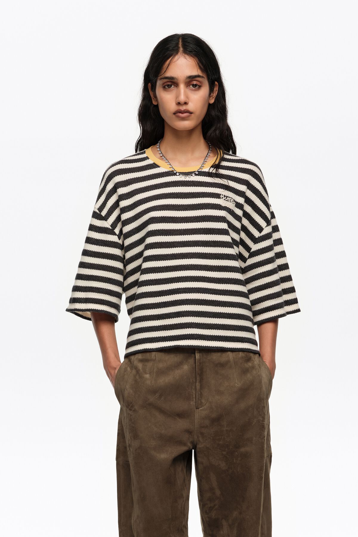 Black striped cotton boxy T-shirt