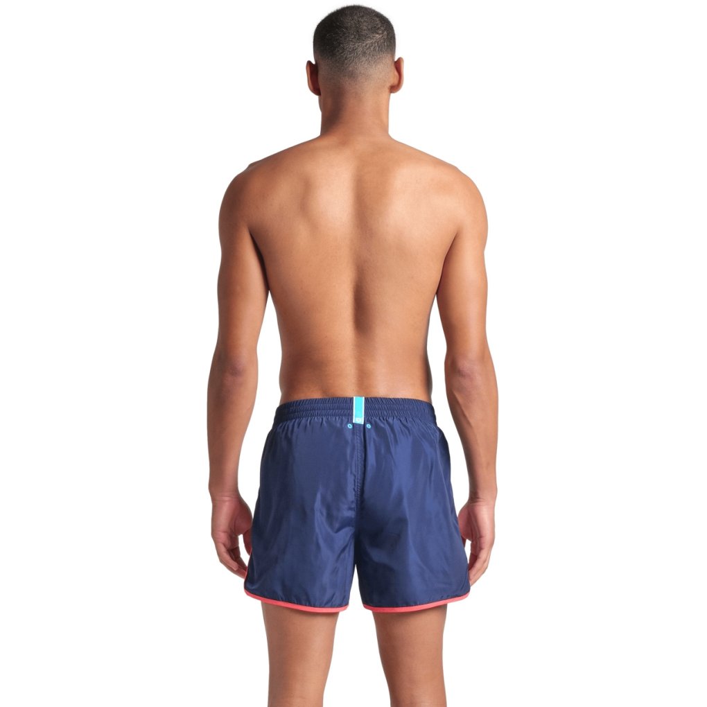 arena Icons Team Stripe Beach Shorts Men - Navy/Calypso Coral/White