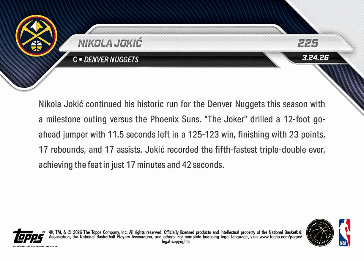 Nikola Jokić - 2025-26 NBA Topps NOW® - Card 225