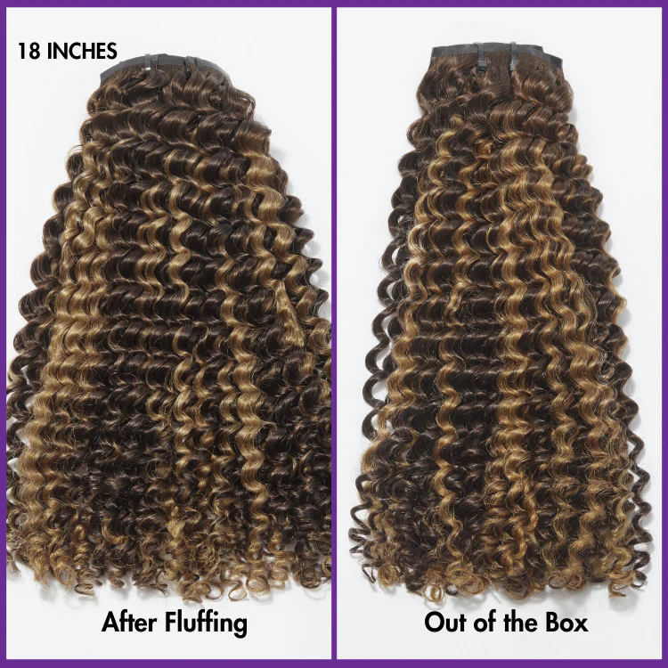 Seamless Brown Highlight Deep Wave Clip in Hair Extensions 135g 9pcs / 7pcs with Free Gift