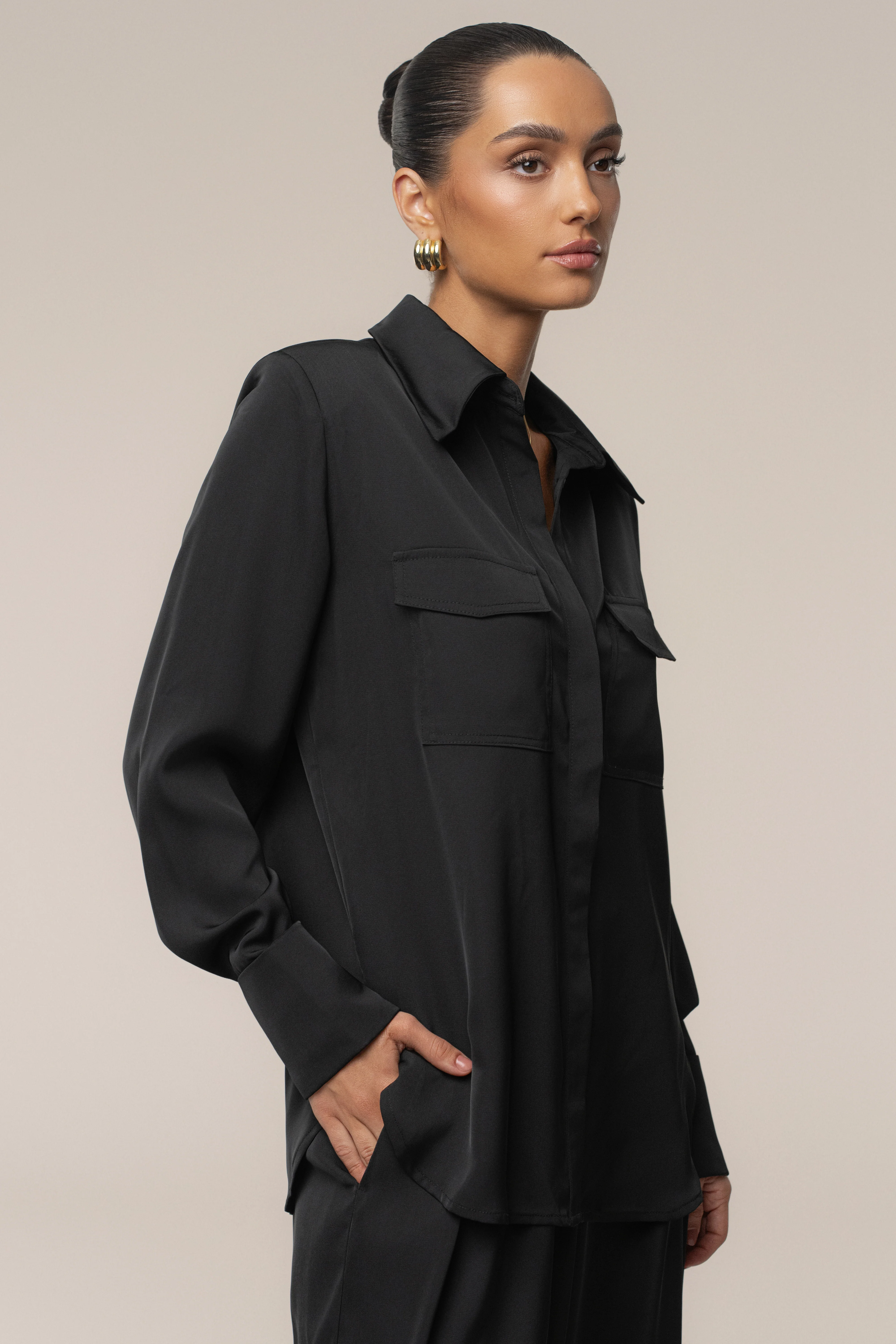 Black Misty Button Up