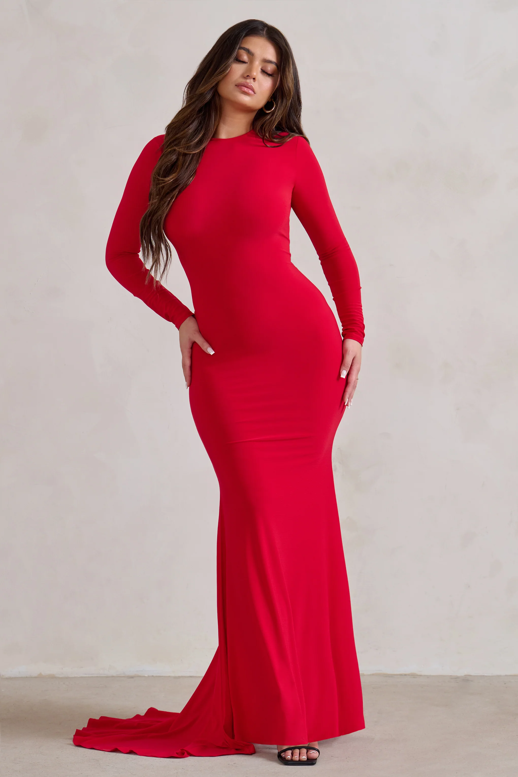 One Step Ahead | Red Long Sleeve Backless Fishtail Maxi Dress