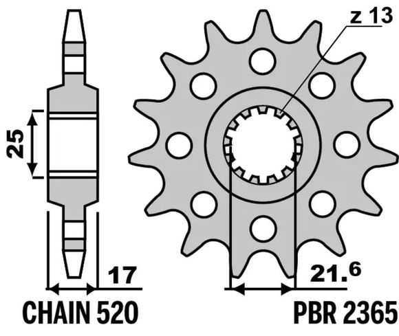 Standard steel PBR gearbox output pinion 2365 - 520Ref: PBR01484A / 1127985001