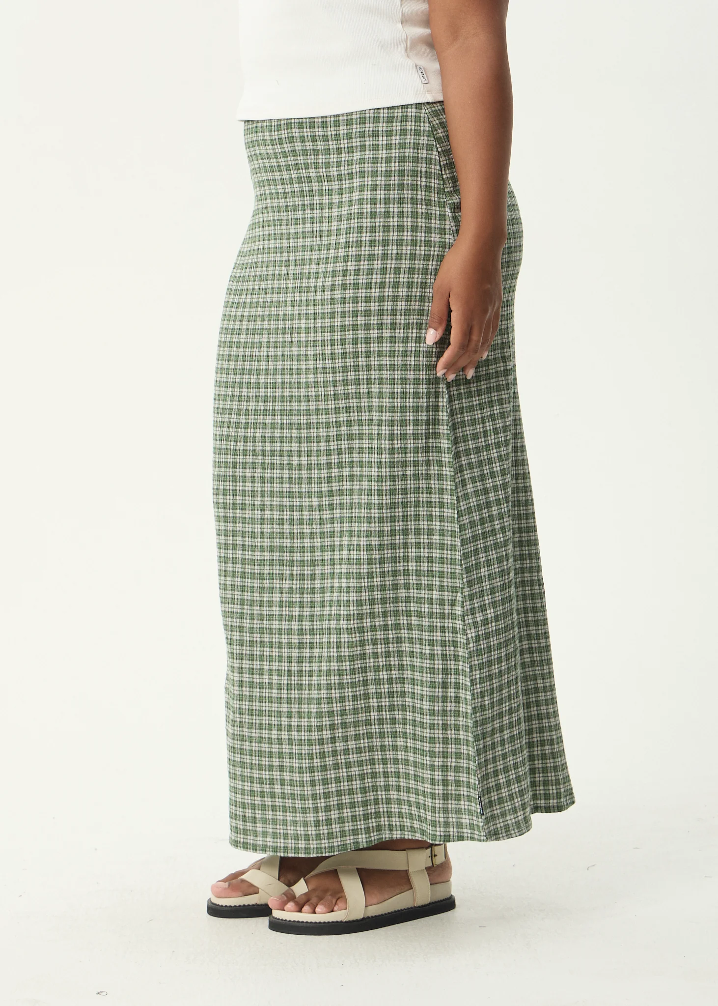 AFENDS Womens Lita - Seersucker Maxi Skirt - Base Deep Green Check