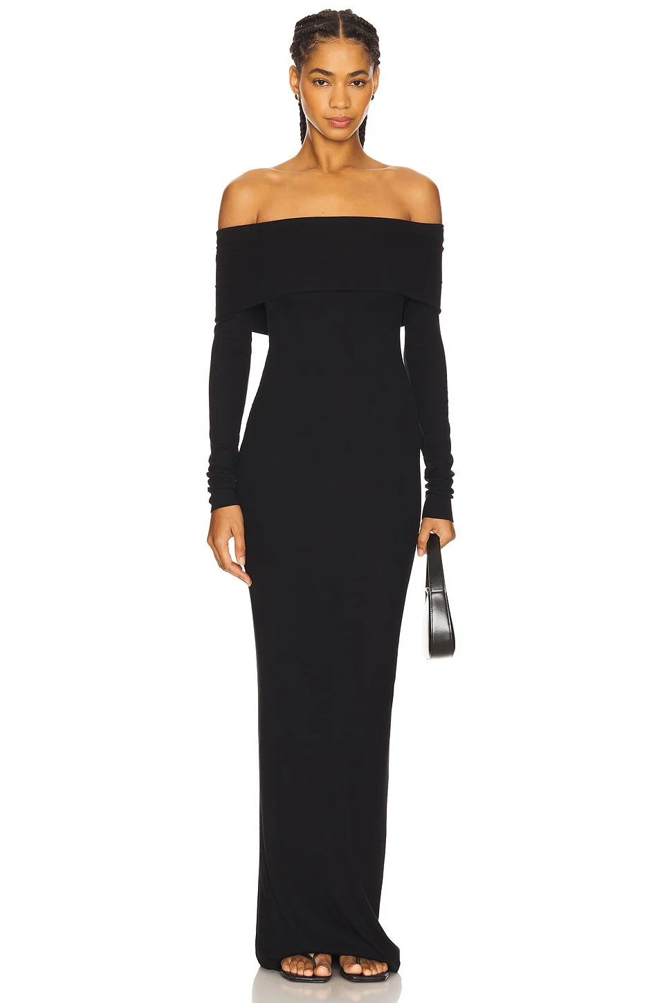 Long Sleeve Off-Shoulder Butter Rib Maxi Dress