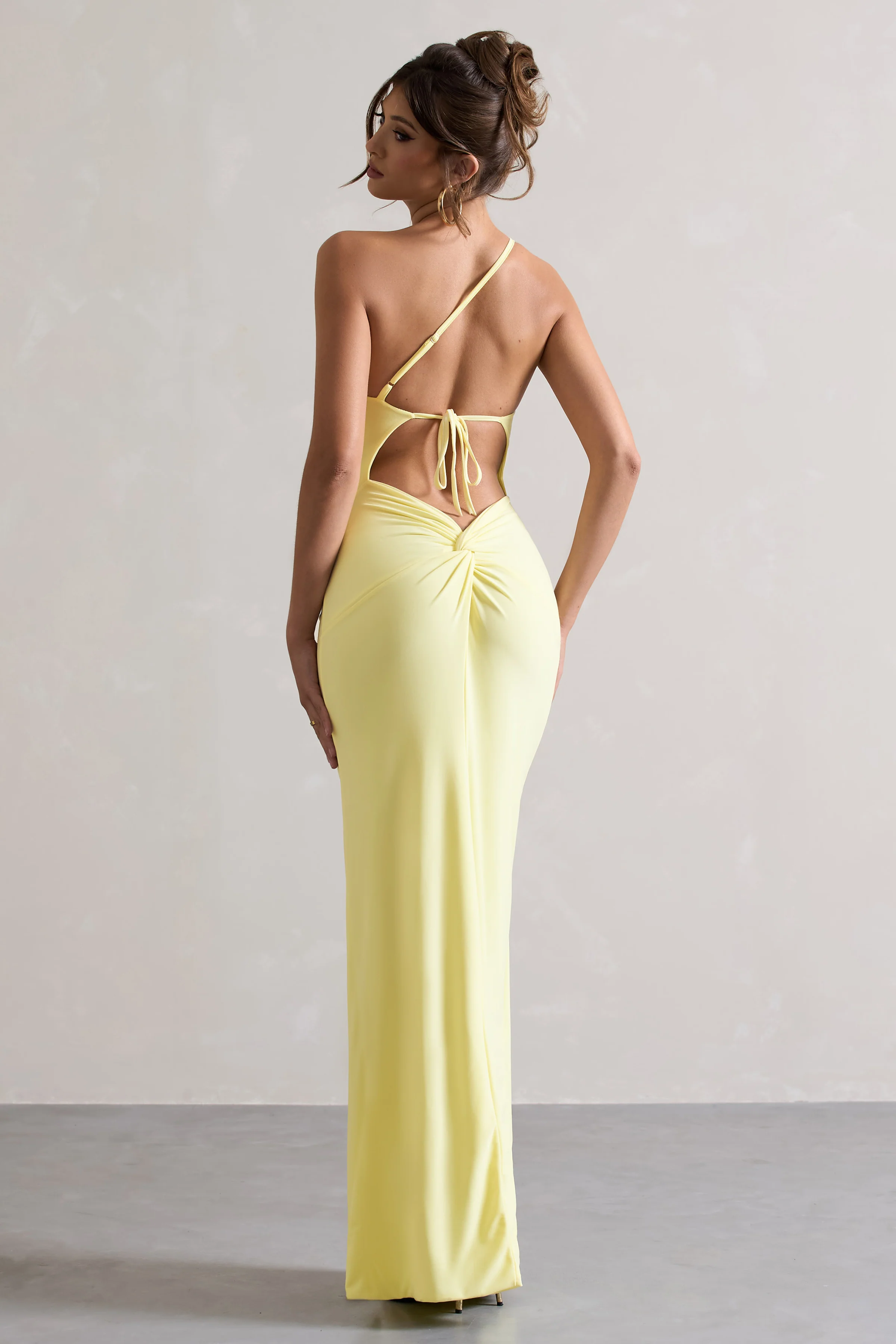 Dressing Up | Lemon One Shoulder Maxi Dress With Open Back Detail