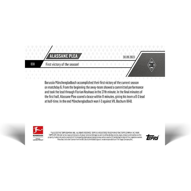 Topps UK - Alassane Plea - First victory of the season! - Bundesliga TOPPS NOW® Card #38