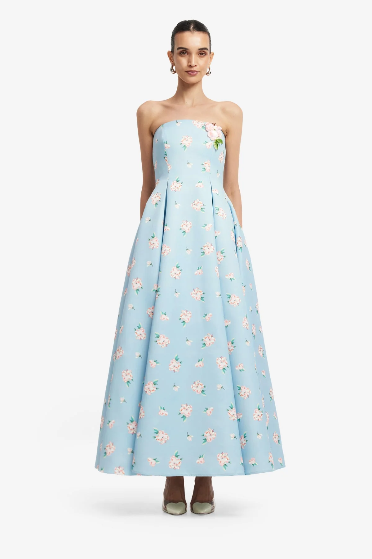 Nora Bustier Maxi Dress - Ditsy Floral Print in Blue