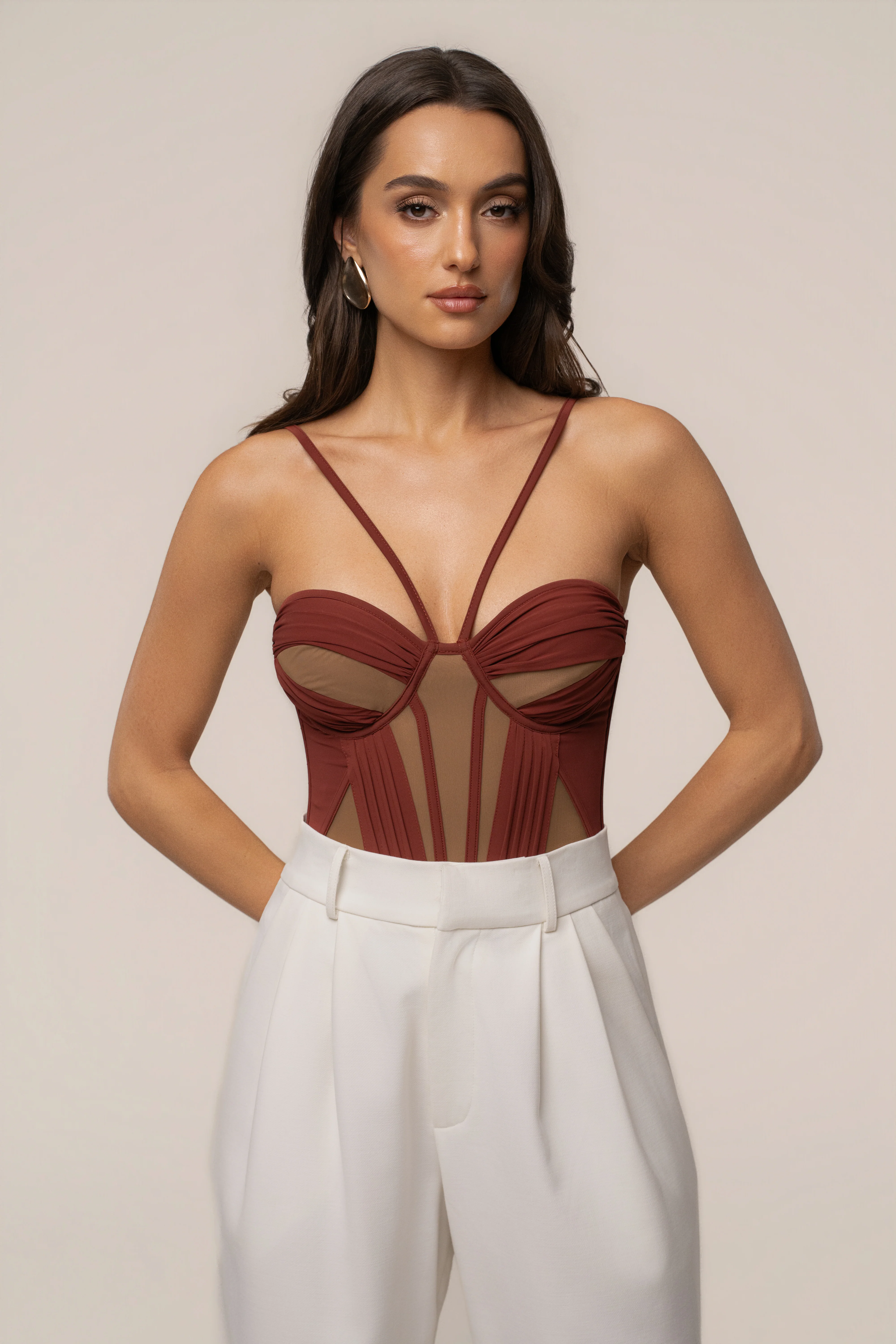 Maroon Illusion Contrast Bodysuit