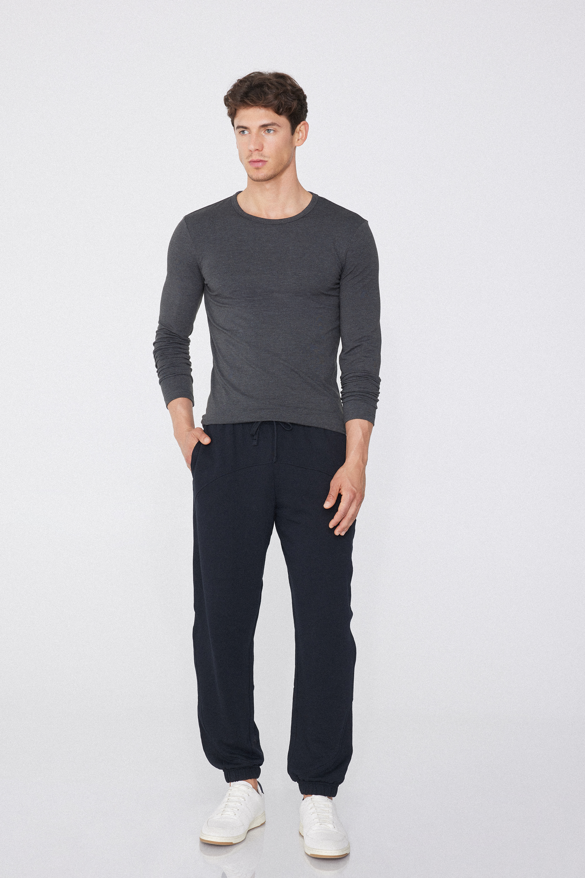 Long-Sleeve Round-Neck Thermal Cotton Top