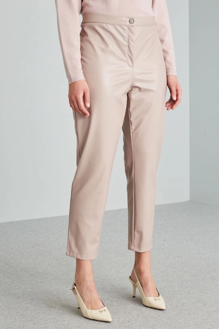 Slim-fit trousers in a coated fabric - POWDER PINK