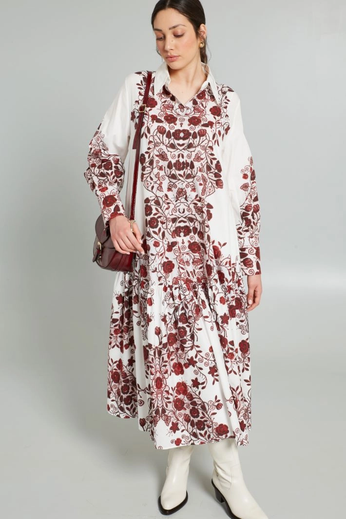 Long flared dress - WHITE RED
