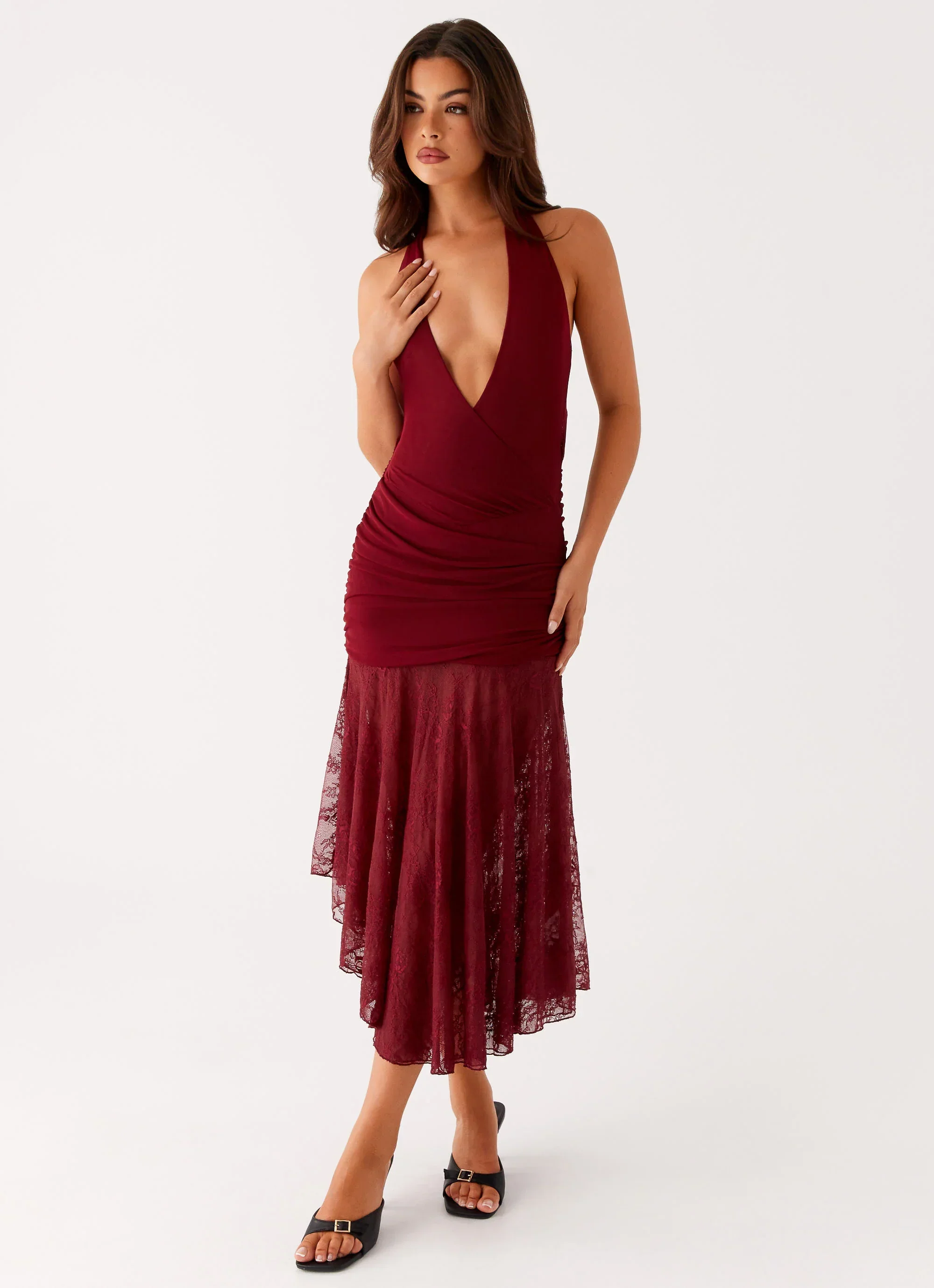 Burnout Midi Dress - Maroon