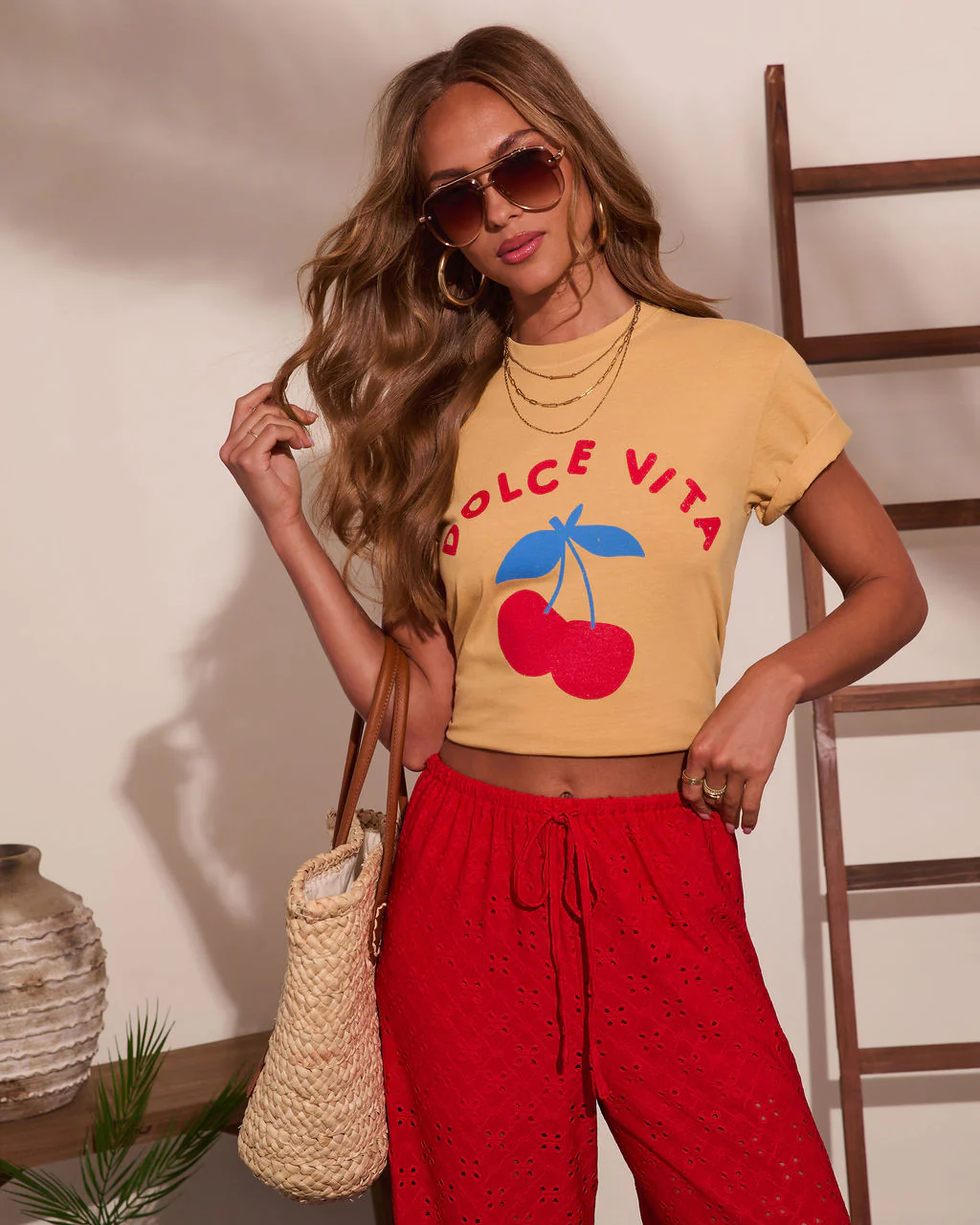 Dolce Vita Cherry Cotton Short Sleeve Graphic Tee
