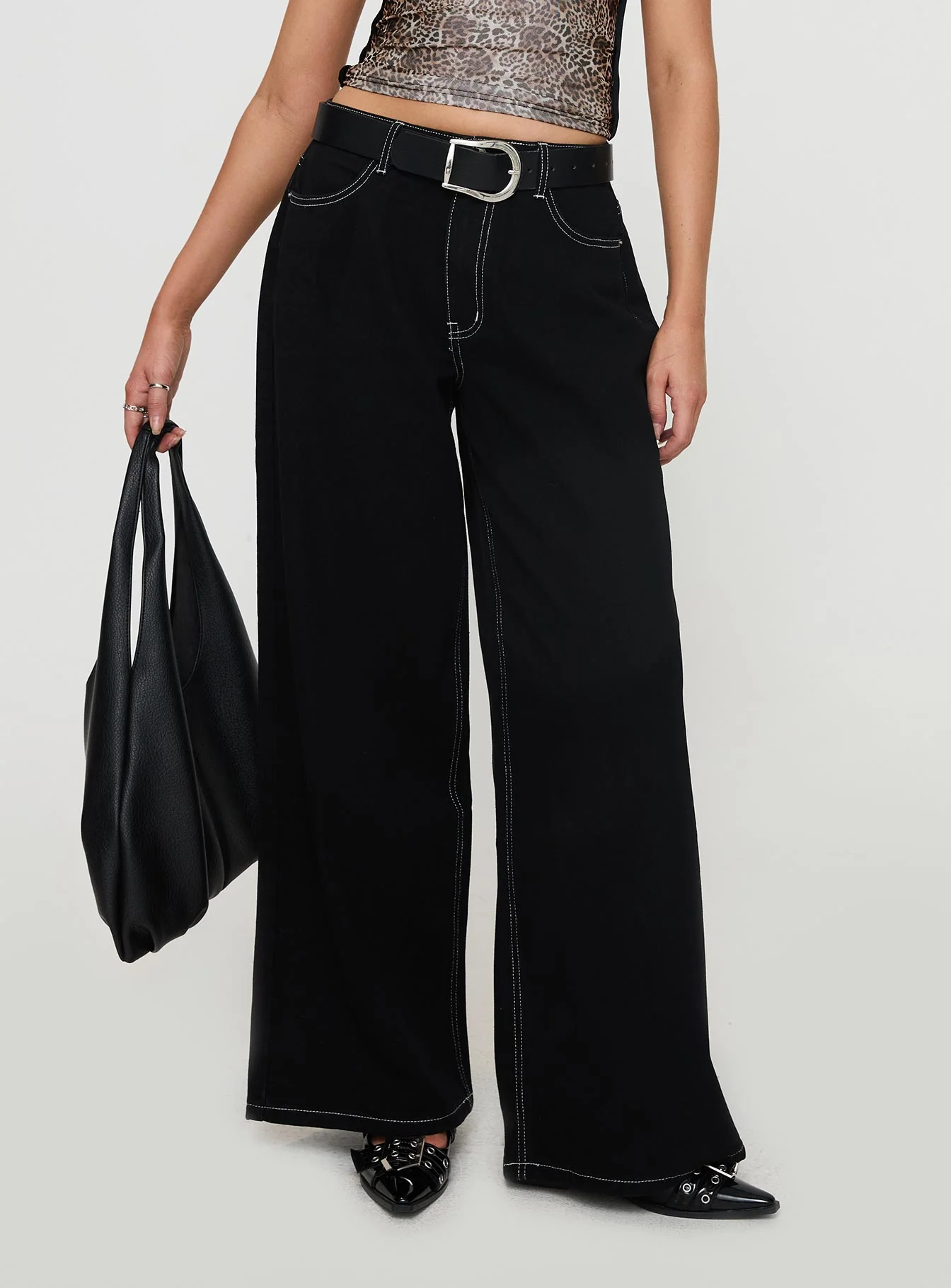 Naylor Mid Rise Wide Leg Jeans Mid Black