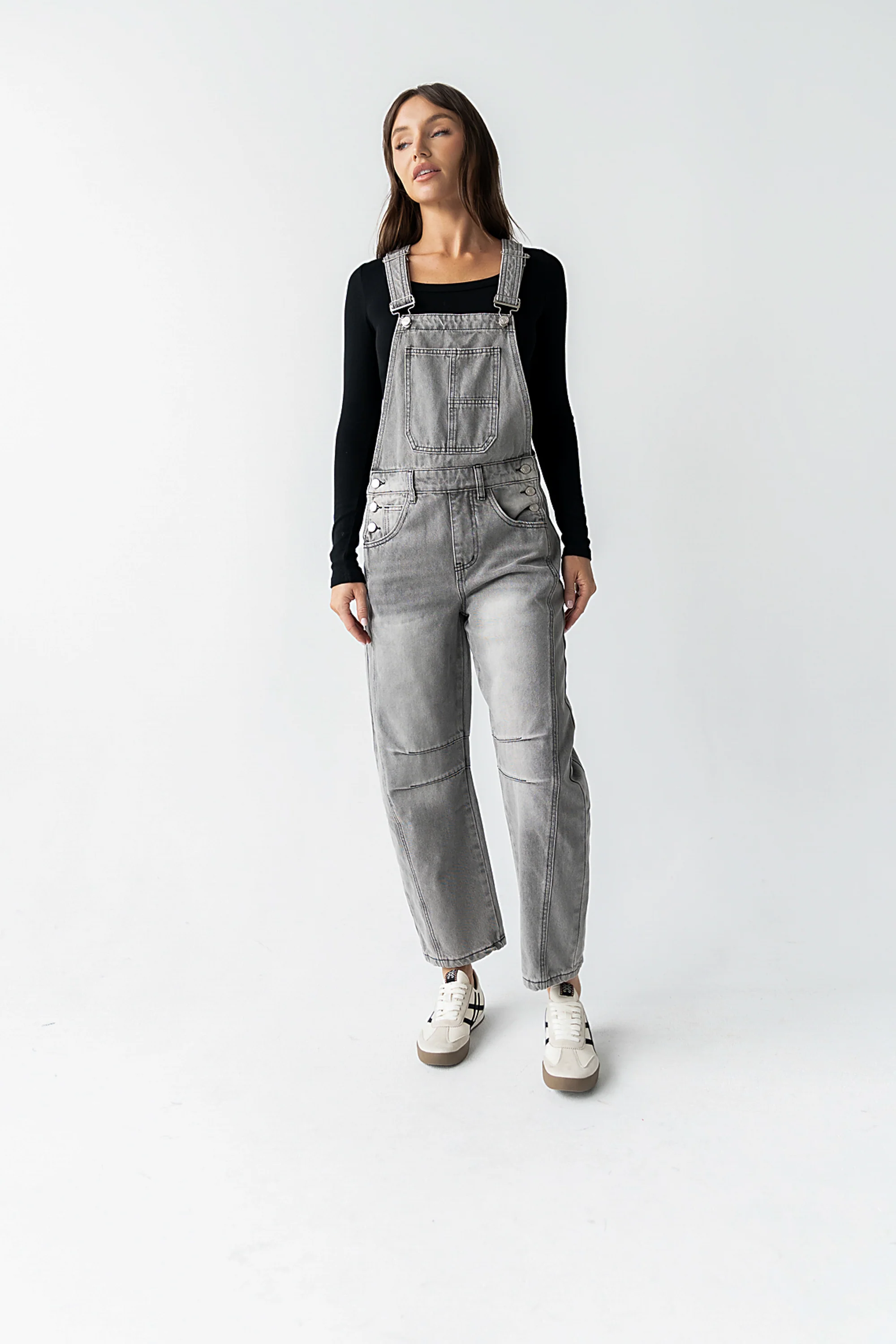 Tansy Denim Overalls in Grey