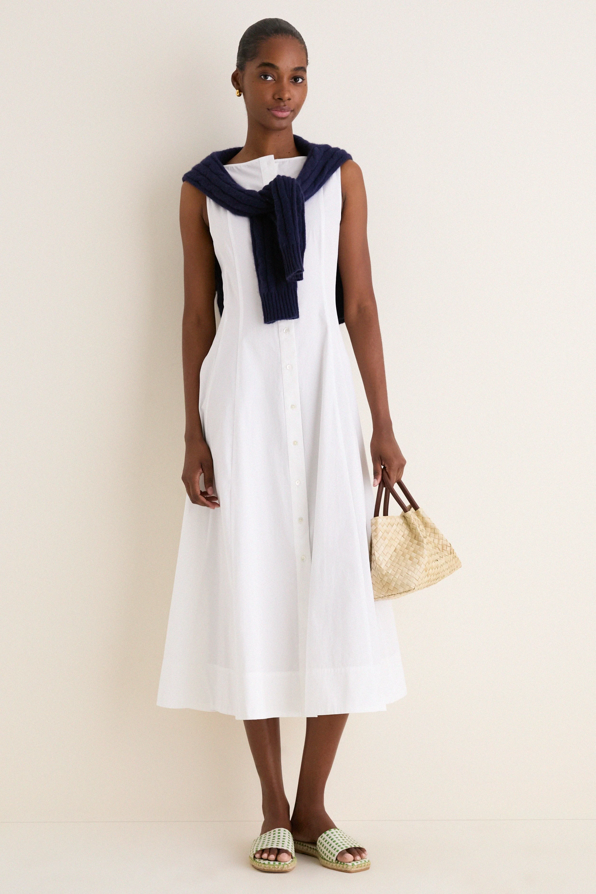 White Cotton Boat Neck Dress
