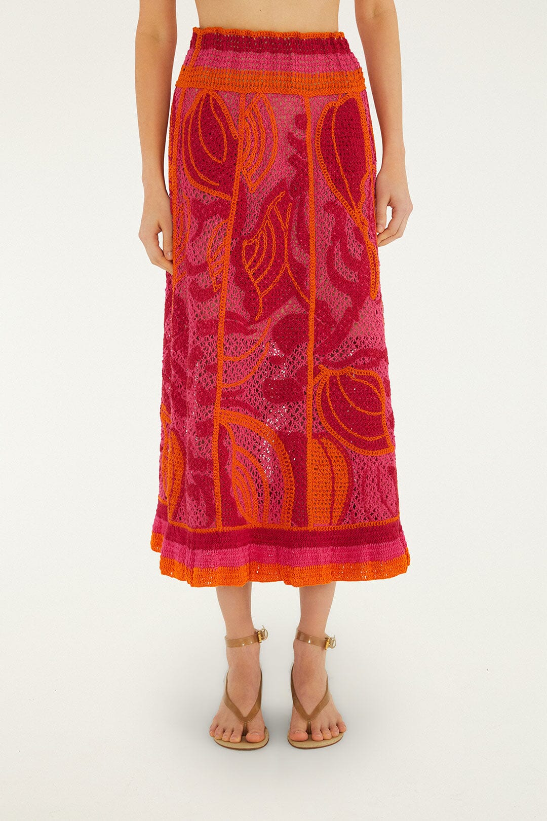 Pink And Orange Seashell Crochet Midi Skirt